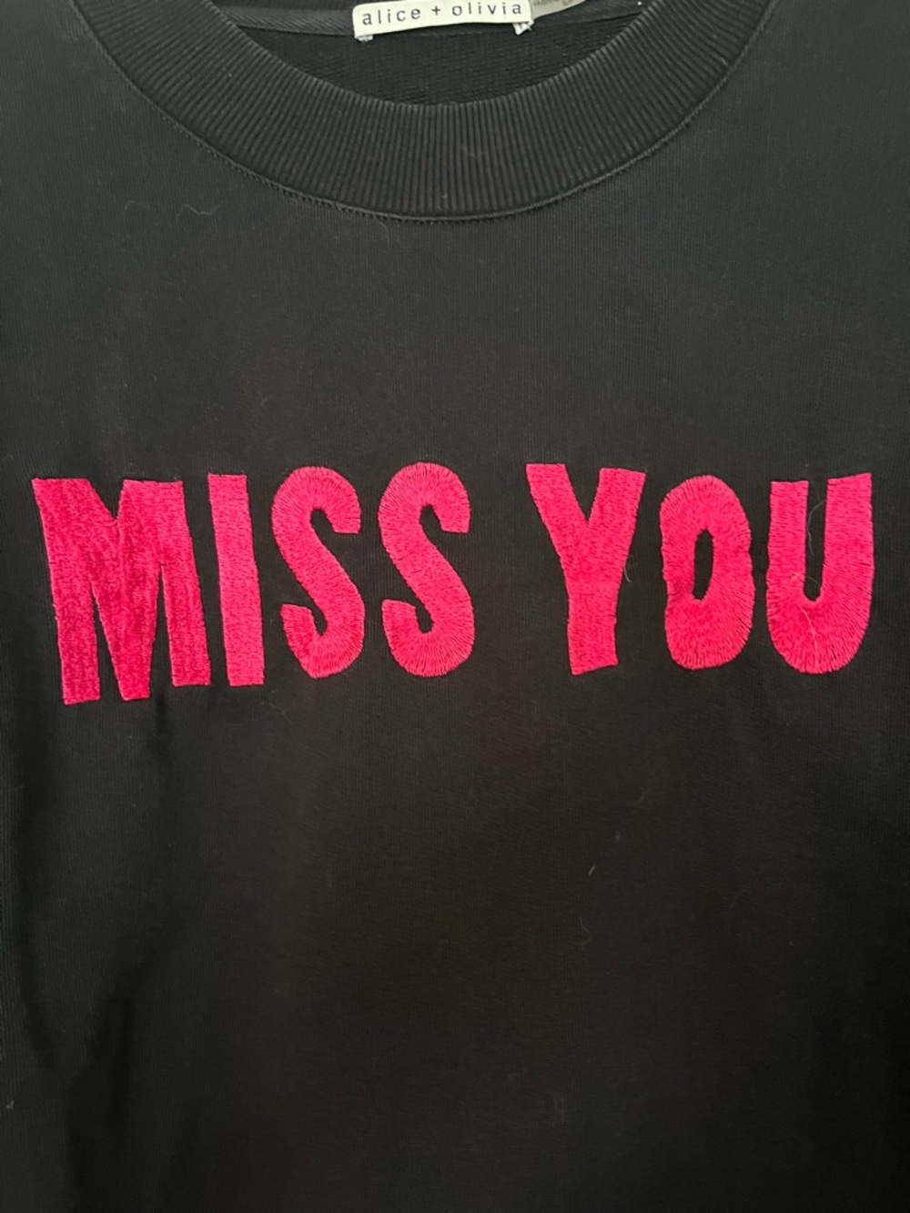 Alice + Olivia Denver “miss you” black crewneck sweatshirt size s - Picture 4 of 6